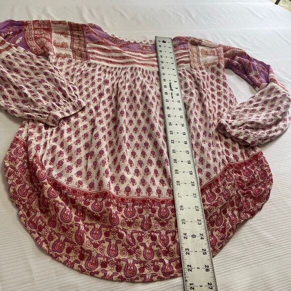 Blue Boheme Hippie Boho Chic Paisley Shirt Top Blouse One Size - Picture 9 of 9